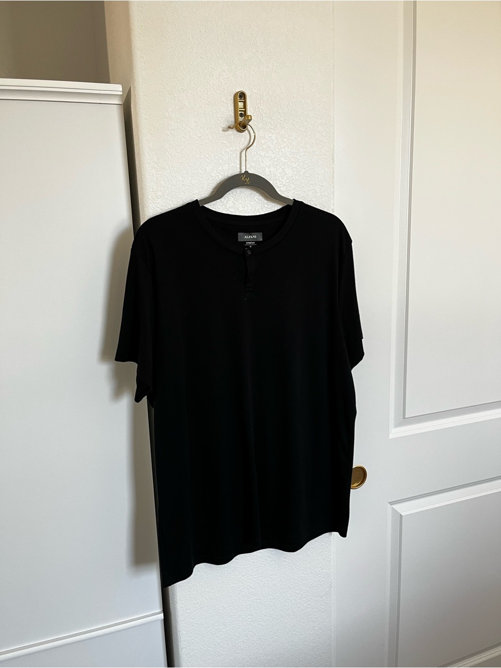 Alfani Stretch Henley T Shirt Men’s XL Black Short Sleeve Casual Tee